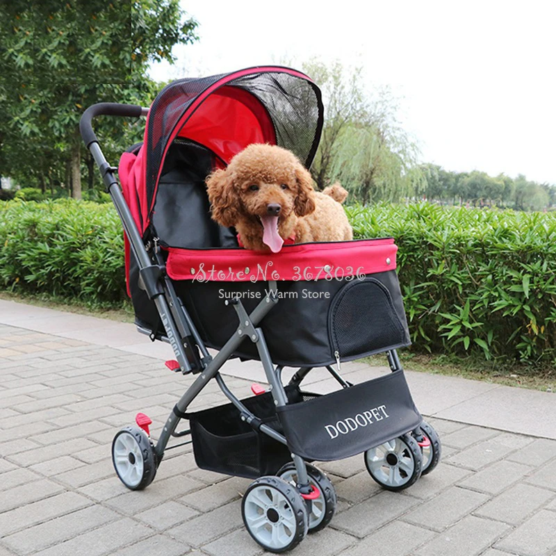 H Four Wheel Pet Stroller for Cat Dog Foldable Carrier Strolling Cart with Convertible Directional Handle Large Space Cart H Four Wheel Pet Stroller for Cat Dog Foldable Carrier Strolling Cart with Convertible Directional Handle Large Space Cart