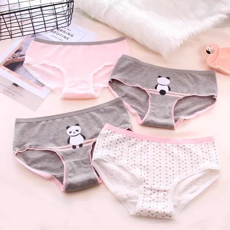 HUI GUAN Cartoon Panda Underwear Girl Cute Lace Panties Women Cotton