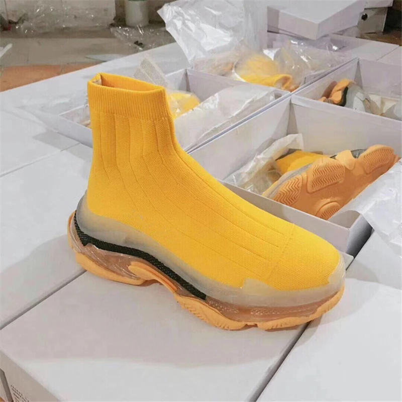 

Luxury Deisgn Women Sock Boots Sexy Knit Clear Bottom Platform Shoes Woman Casual Ankle Booties Female Sneakers Slip on Wedges