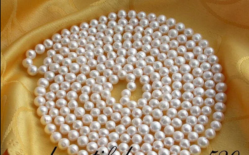 

FREE SHIPPING beautiful 100" 9mm round white freshwater pearl necklace AAA