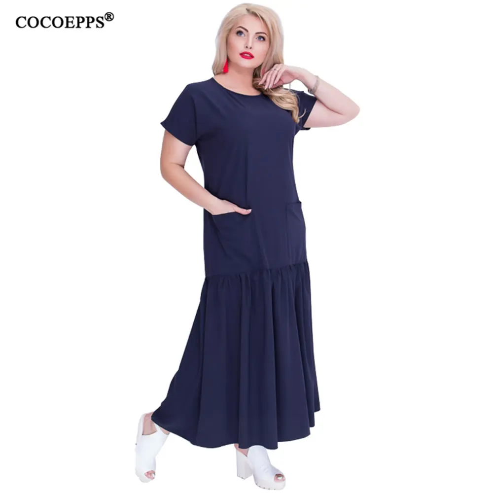 2018 new Loose Long Dress Patchwork Big Size Maxi Dress summer Plus Size Robe Beach Casual dress 5XL 6XL O-neck large vestidos