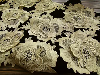 

10 pieces gold lace applique rose flower applique, 3D flower gold peony lace accessories french lace fabric embroidered lace