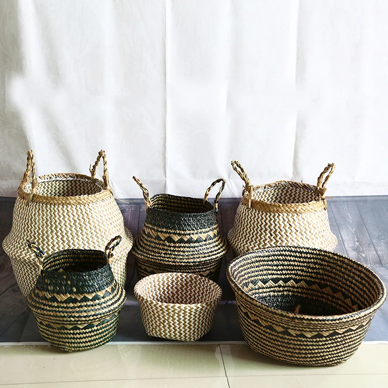 

WHISM Foldable Flower Pots Decorative Storage Pots Household Hanging Baskets Seagrass Garden Home Pots Planters Wicker Flowerpot