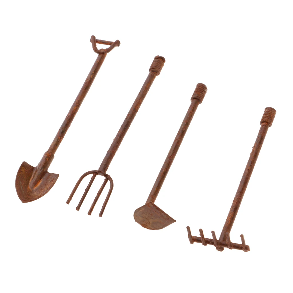1:12 Scale Dollhouse Miniature Shovel, Hoe and Pitchfork Farming Tools Fairy Garden Accessories