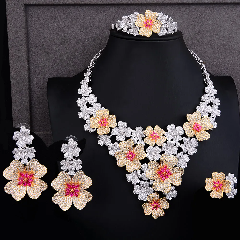 GODKI Luxury Super Big Blossom Flower 4PCS African Jewelry Sets For Women Wedding Zircon CZ Nigeria Dubai Gold jewelry SetS 2019