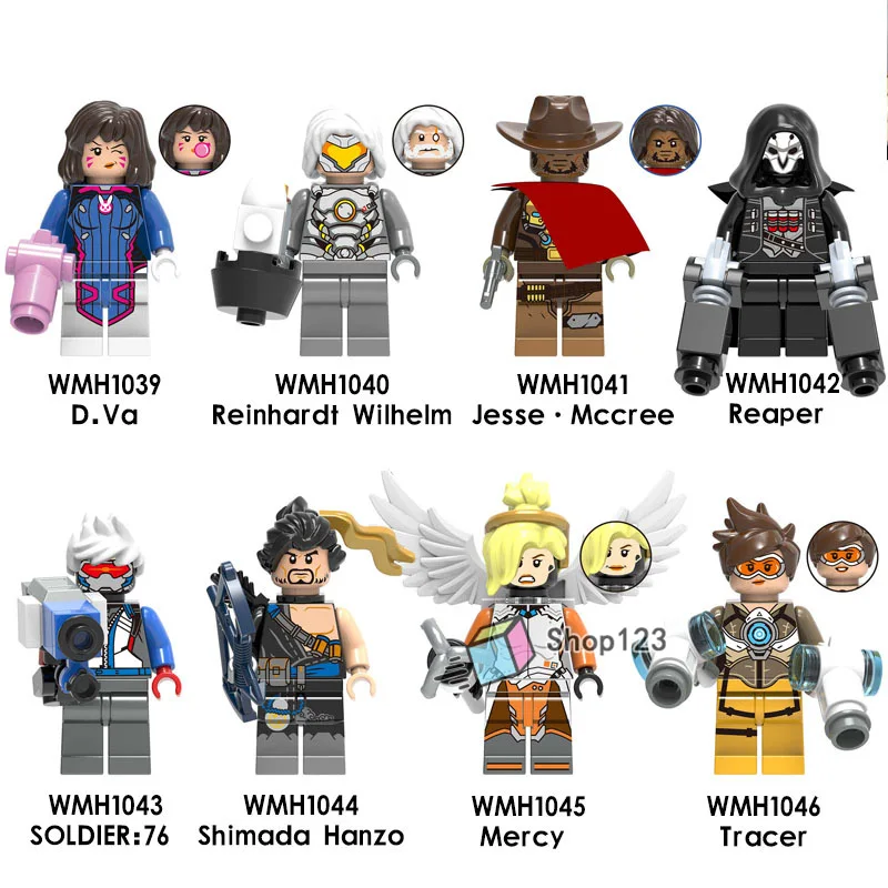 

Single Building Blocks D.Va Reinhardt Wilhelm Jesse.Mccree Reaper Soldier 76 Shimada Hanzo Legoings Figures For Children Toys