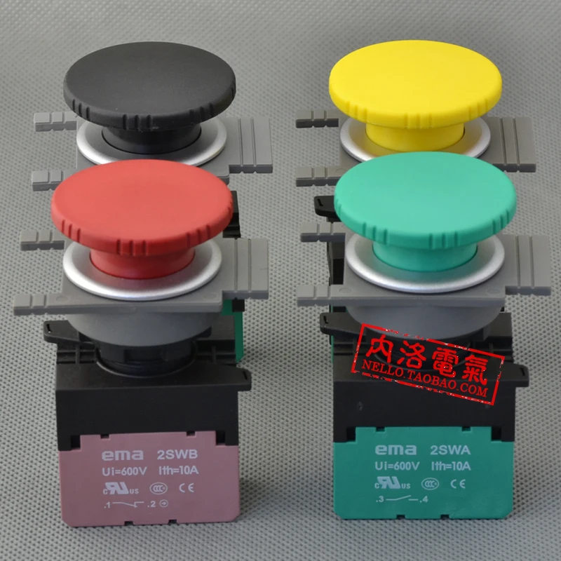 

[SA]EMA 30mm pushbutton switch E3P4 * .A1 latching mushroom head red yellow and black 1NO or 1NC--10pcs/lot