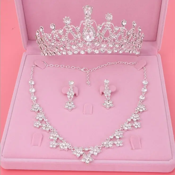  Womens Crystal Pearl Jewelry Hair Crown Headpiece Necklace Pendant Earrings Sets (1)