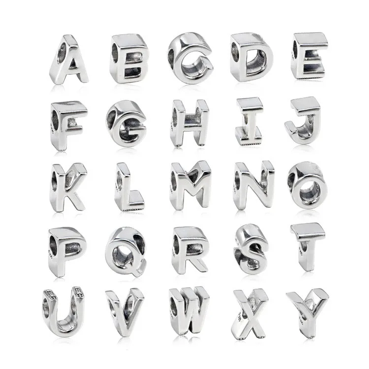 

2018 Genuine 925 Sterling Silver 26 Alphabet Letters A-Z Charm Beads Fit For Pandora Women's Bracelet DIY Jewelry