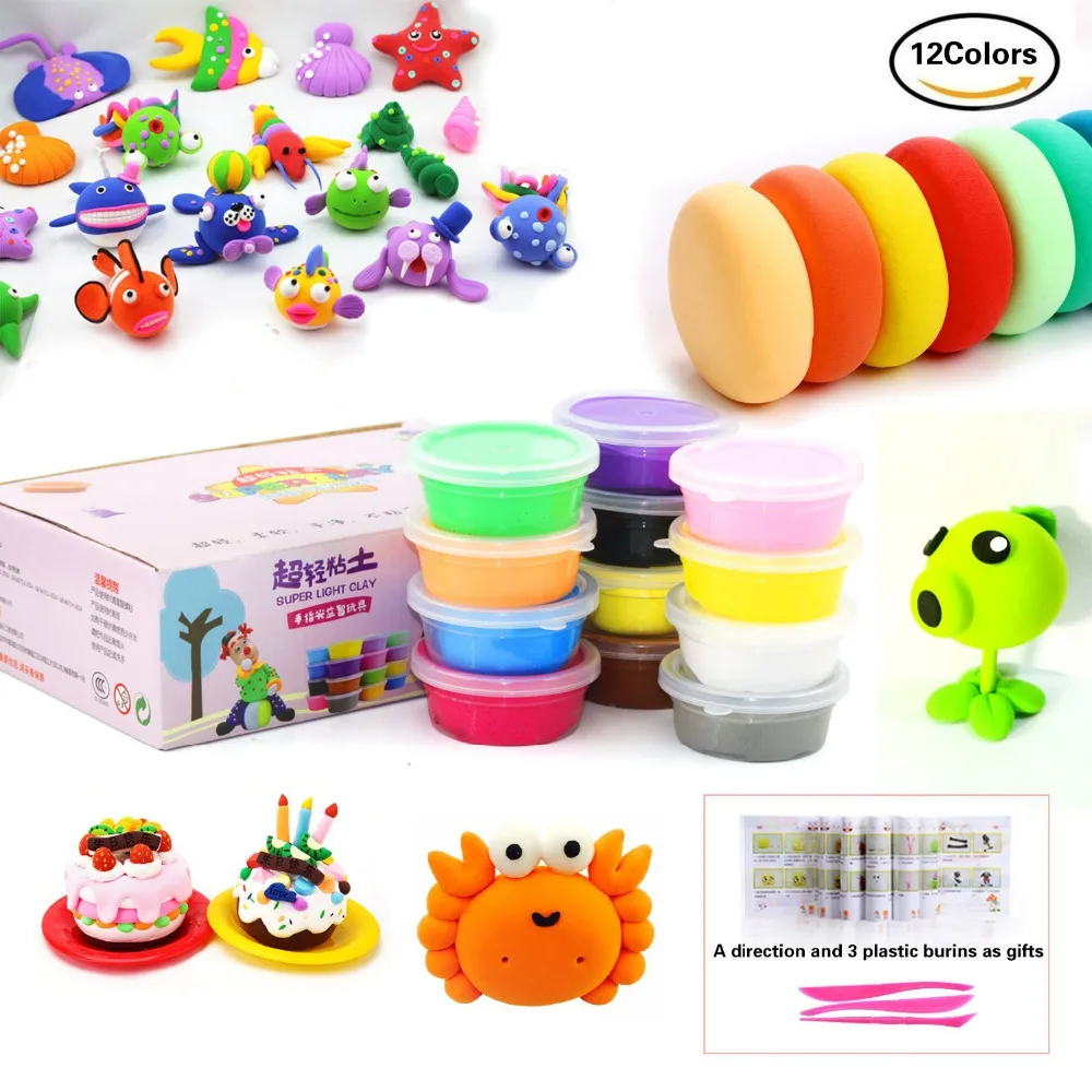 DIY Fluffy Air Dry Clay Kit, 12 Ultra Light Modeling Clay Stress Relief