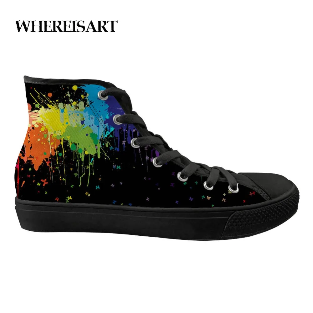 

WHEREISART Rainbow Graffiti High-top Vulcanize Shoes For Men Casual Men's Flats Sneakers Outdoor Personalized Canvas Shoes Youth