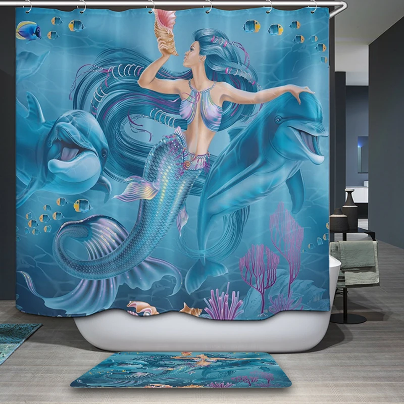 

Shower Curtain Bathroom Decoration Home Decorations of the Seabed Fish / Summer Beach / whale / White Shark Mermaid