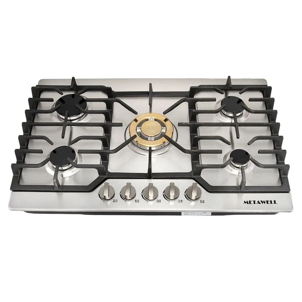 

30" Stainless Steel 5 Burner Gas Cooktop NG/ LPG Conversion for Cook Top Stove