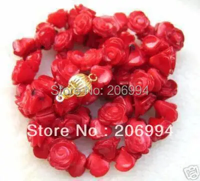 

factory price new arrive pretty Red rose flower coral necklace 17" fashion jewelry free shipping