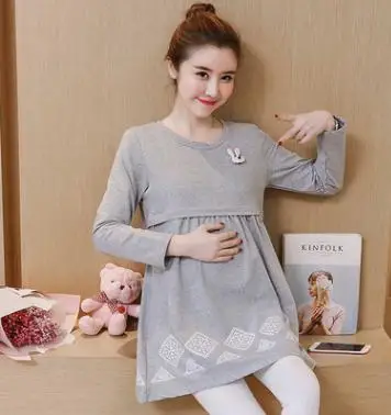 Fashion Printed Cute Breastfeeding Dress 2019 Autumn New Korean Maternity Dresses Nursing Clothes for Pregnant Women QL8825