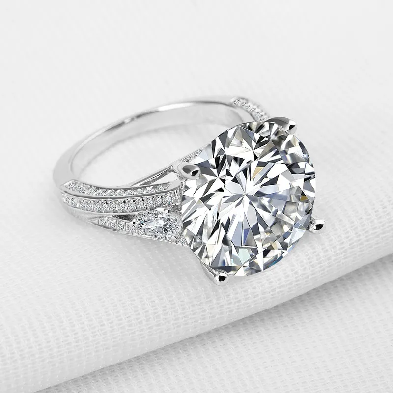 14K White Gold AINUOSHI роскошное блестящее 13 карат круглое кольцо Настоящее 14 к твердое золото обручальное кольцо SONA Lab Grown Diamond обручальные кольца для женщин - Цвет камня: 14K White Gold