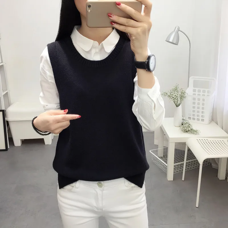 Spring Autumn Wool Sweater Vest Women Sleeveless O-Neck Knitted Vest Female Casual Tank Tops Pullover Oversize Split Side 2018