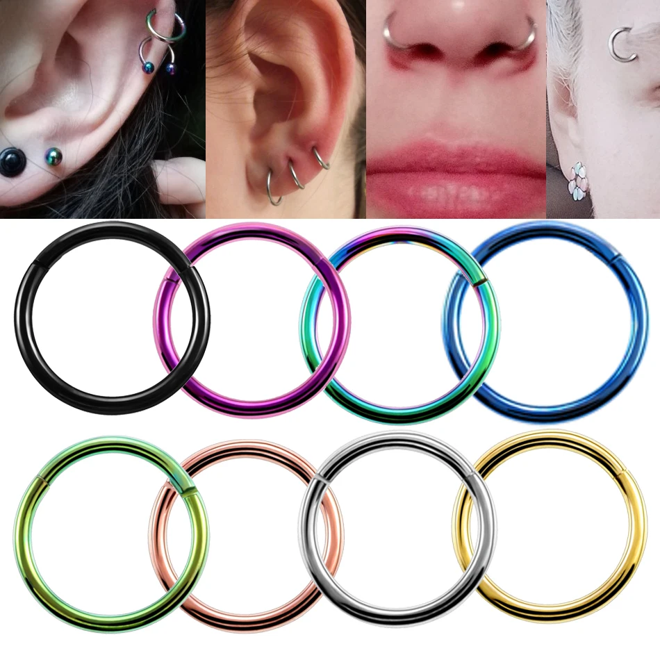 Hinged Septum Clicker Segment Nose Ring Lip Ear Cartilage Body Jewelry CZ 14G 