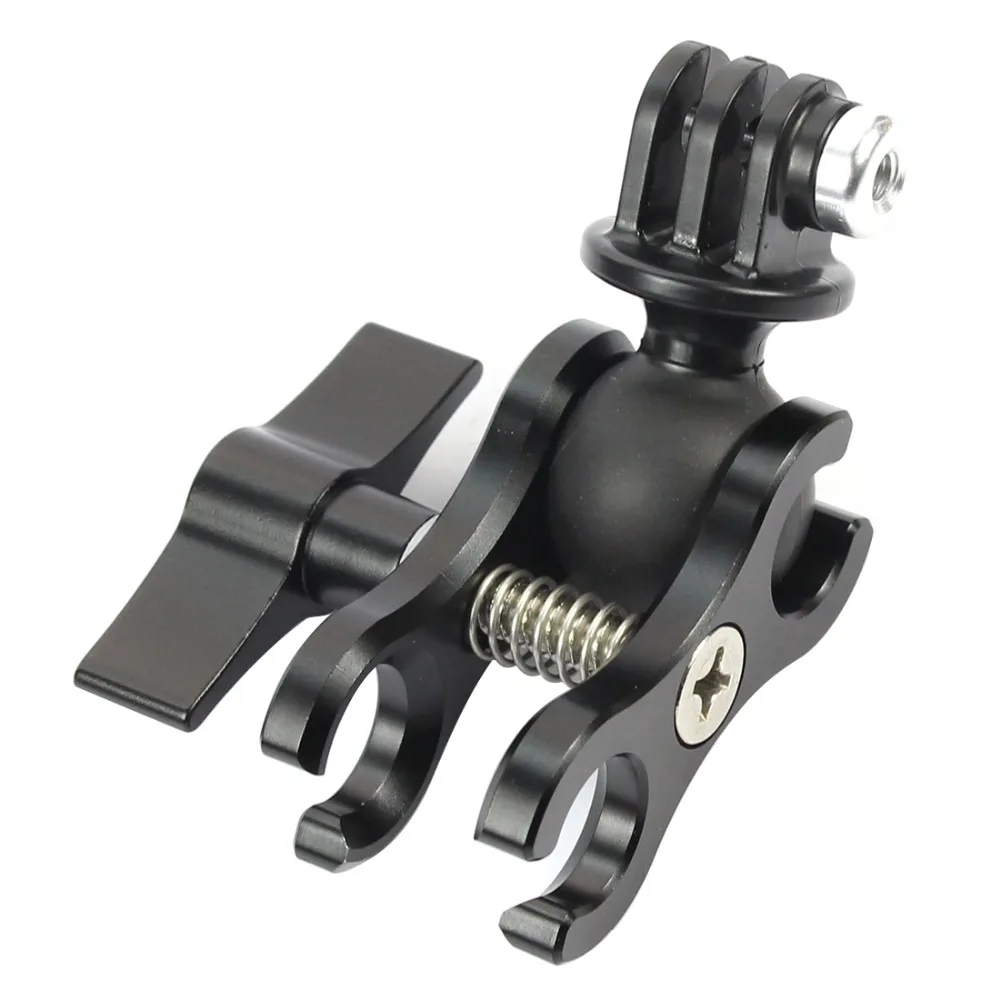 CNC 2-open-hole Butterfly Clip Clamp Diving Light Arm Ball Head Mount Adapter DSLR Sports Action Video Cameras Tripod Parts