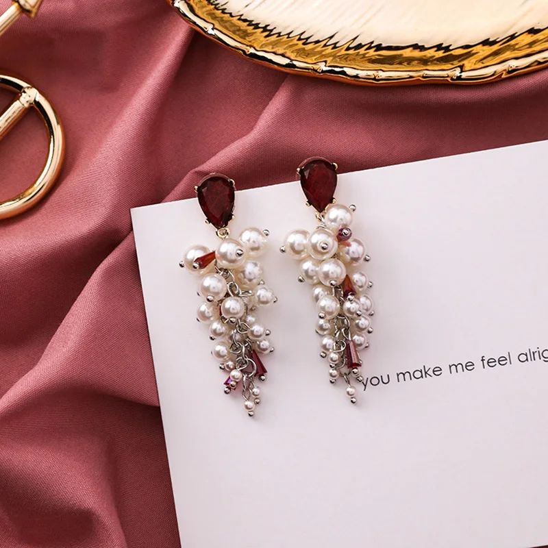 Korean Earring Simulated Pearl Beads String Aretes Long Drop Earrings for Women Girl Party Earrings Gifts Crystal Design Earring (9)