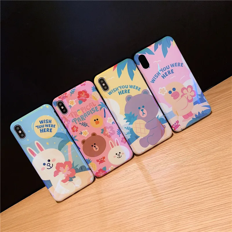 blue light cartoon brown bear yellow duck IMD Pink soft shell phone Case For Apple iphone 6 6s 7 8 Plus X XS XR MAX case |