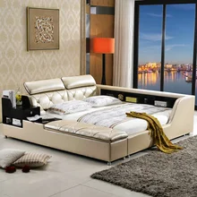 big capacity storage contemporary genuine leather bed modern bedroom furniture made in China