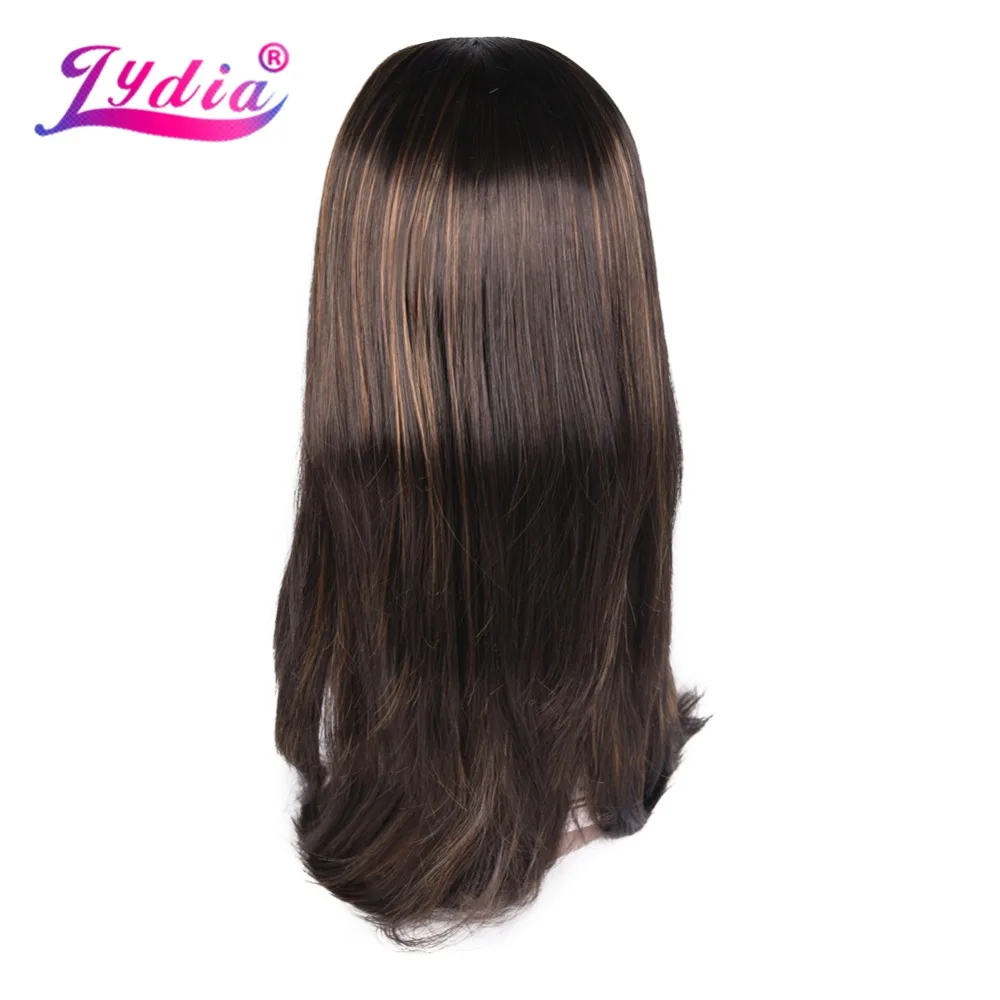 Лидия длинные шелковистые прямые синтетические волосы парик фортепиано цвет парик термостойкие Glueless кружева перед Полный парики для женщин