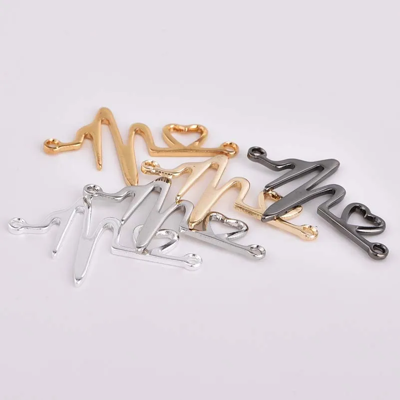 

5PC Creative Mix Necklace Pendant Vintage Heart Electrocardiogram DIY Bracelet Earrings Charms Jewelry Accessories Crafts Women