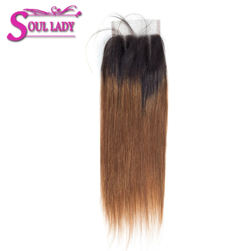 Soul lady Ombre Перуанские Прямые Человеческие волосы Кружева Закрытие 1B/30 предварительно сорвал с волосами младенца не волосы Remy с эффектом