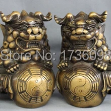 Китайский Бронзовый Фэншуй 8 Триграмм Богатство Foo Фу Собака Лев Бал PiXiu Статуя Пара
