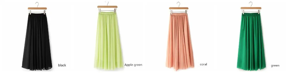 Женская шифоновая длинная юбка карамельного цвета, Женская плиссированная юбка, летние юбки в пол длиной 100 см, 19 цветов, длинная юбка