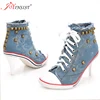 Women Canvas Shoes Denim High Heels Rivets Shoes Fashion Shoe Laces Sneakers Women Short Boots ► Photo 1/5