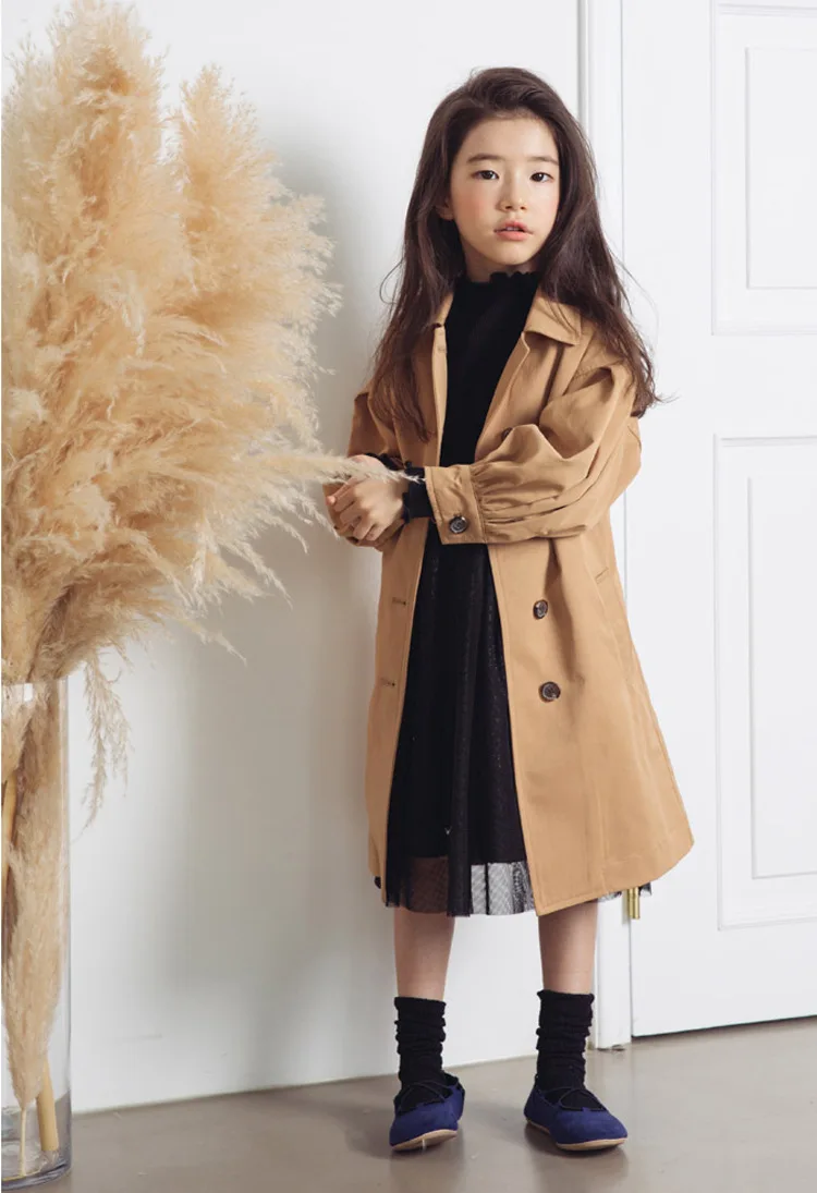 VYU/ветровка для маленьких девочек и подростков, коллекция года, осенне-зимнее водонепроницаемое утепленное длинное пальто для девочек, отложной воротник, цвет хаки, ветровка
