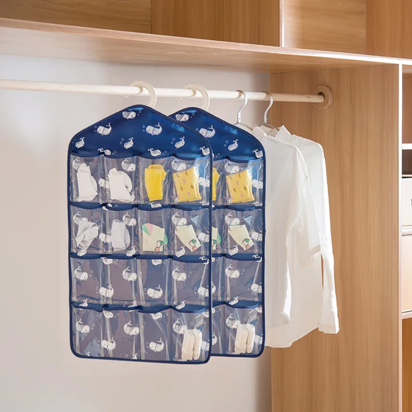 

Hanging Storage Bag Organizer Waterproof 16 Grids Transparent Foldable Closet Hanger Bag Home Wardrobe Hanging Storage Pockets
