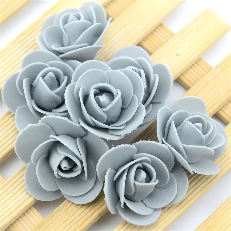 50PCS/Lot Artificial Mini PE Foam Rose Flower Head Handmade DIY Wedding Home Decoration DIY Scrapbooking Fake Flower Kiss Ball 