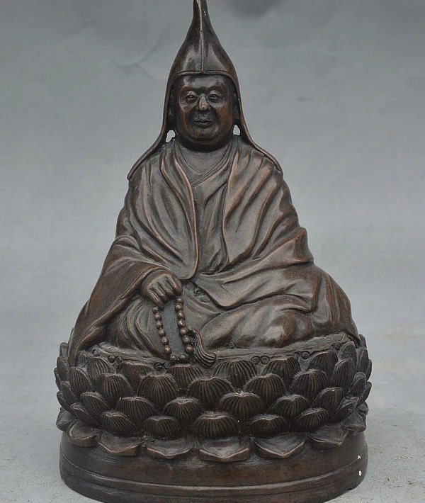 

9" Tibet Tibetan Buddhism Gelug sects founder Bronze Tsongkhapa Buddha Statue