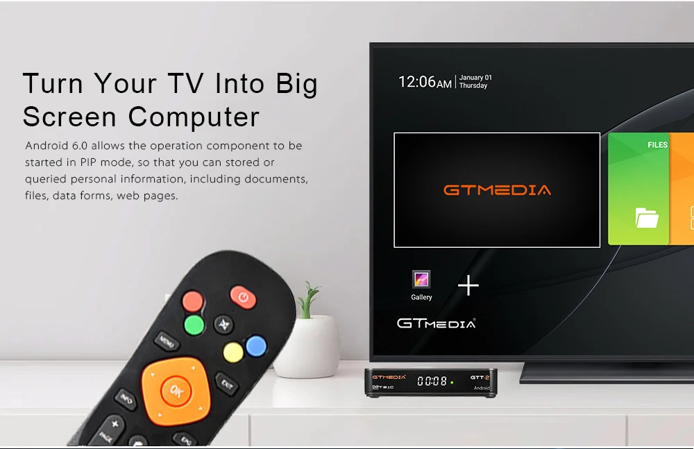 CCcam IP ТВ оригинальная коробка GTMEDIA GTT2 ТВ коробка DVB-t/T2/кабель H.265 2G 8G Android 6,0 и встроенным модулем Wi-Fi Google Cast Media Player