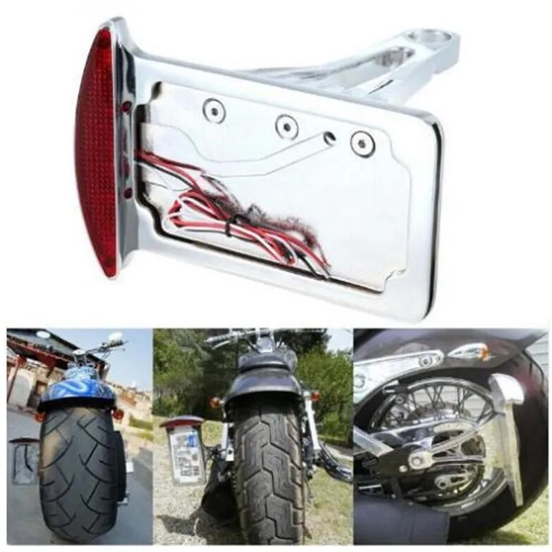 

Motorcycle License Plate Assembly LED Tail Brake Light Side Mounted Verticle Cruiser Bobber Chopper Touring Scooter Offroad Atv