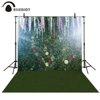 

Allenjoy photophone backdrops dark green screen flowers wall dangle bush bright wedding photocall Photo background wallpapers