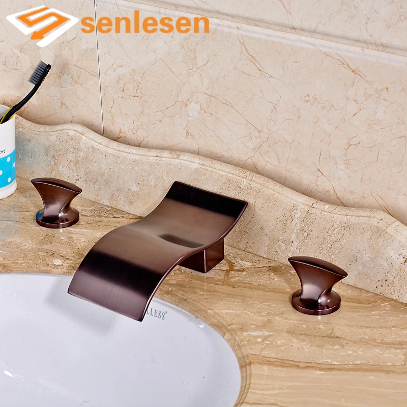 

Senlesen Oil Rubbed Bronze Bathroom Water Taps Waterfall Spout Basin Faucet