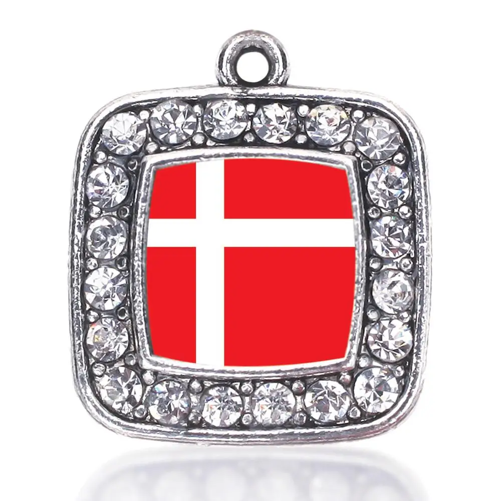 

DENMARK FLAG SQUARE CHARM ANTIQUE SILVER PLATED CRYSTAL JEWELRY