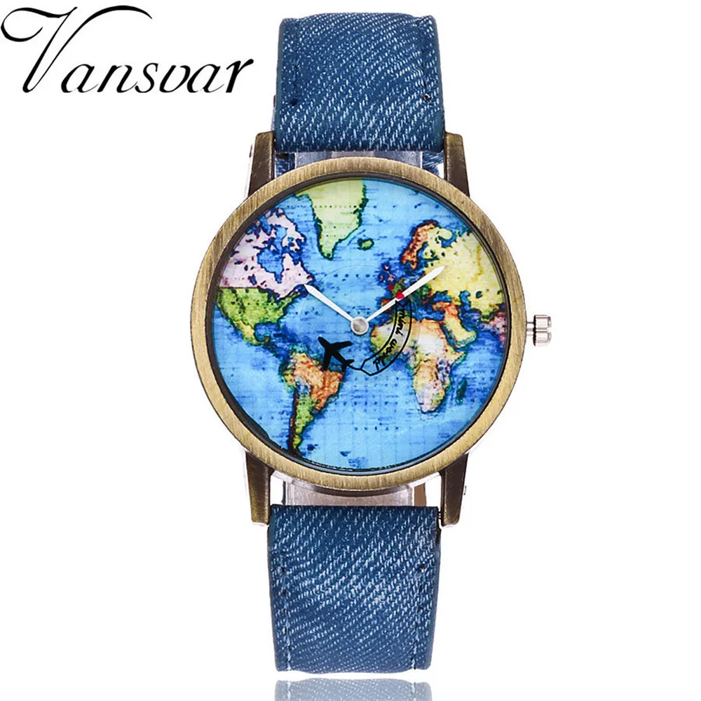 

Vansvar New Fashion Global Travel By Plane Map Watch Gilt Digital Quartz Casual Leather Clock Women Dress Wristwatch 533