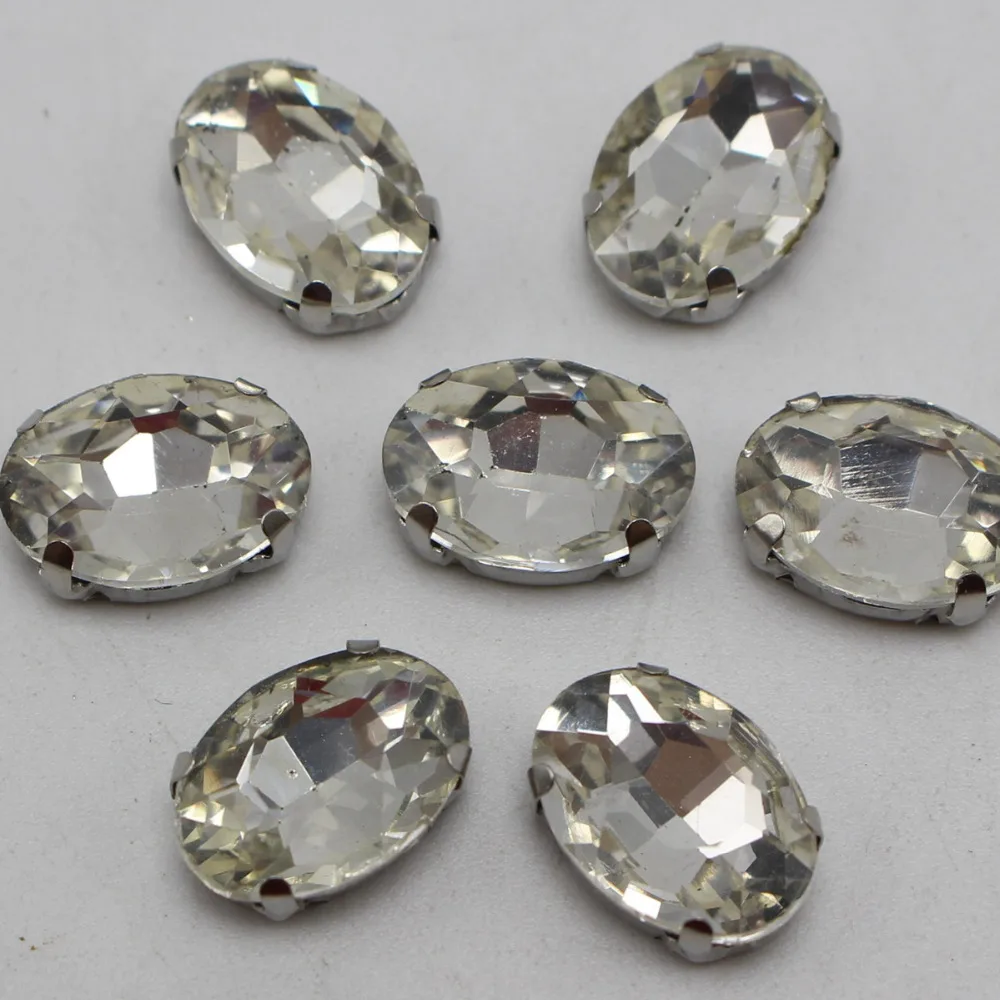 20 Серебряный цвет прозрачного хрусталя Стекло овальной формы Montees 13X18mm пришить