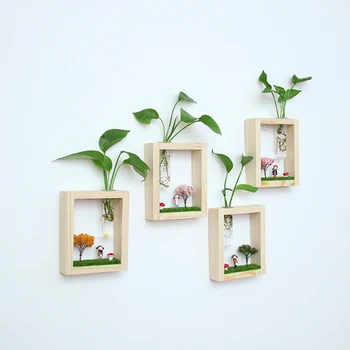 

Micro Landscape Test Tube Flower Vase Wall Mounted Glass Plant Hydroponic Pot Holder for Office Cafe House Decor In Wood Stand