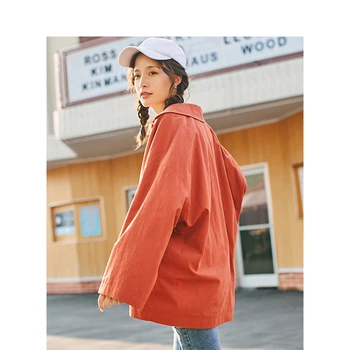 

INMAN Spring Autumn Turn Down Collar Loose Style One Button Women Short Jacket Coat