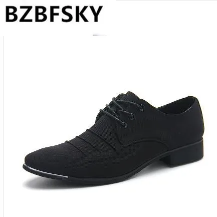 

BZBFSKY2018 Spring Autumn Casual Flats Men Pleated Leather Shoes Slip-on Pointed Toe Dress Brand New Chaussure Shoes