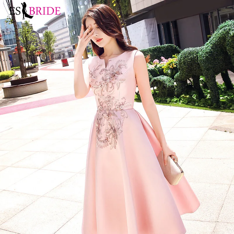 Evening Dresses Long 2019 Pink Simple Plus Size O-neck Sleeveless Wedding Guest Gown Backless Elegant Abito Da Cerimonia ES1529