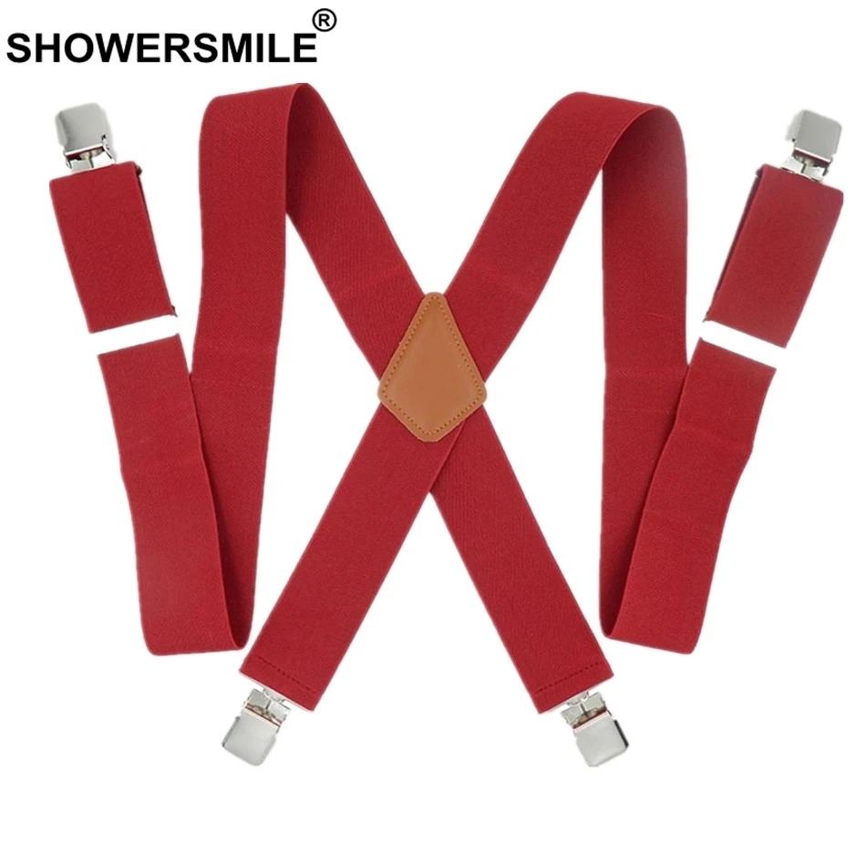 SHOWERSMILE подтяжки для женщин для мужчин подтяжки мотобрюки пояса из натуральной кожи Мужская подвязка рубашка 120 см 5 красные, черные