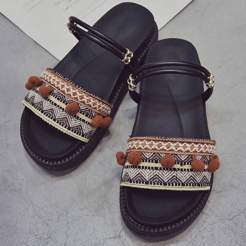 

2019 Flat Platform Summer Bohemian Sandals Women Shoes Peep Toe Beach Slippers Female Outdoor Slides Flip Flops buty damskie