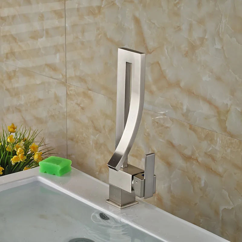 

ULGKSD Nickle Bushed New Design Bathroom Faucet Waterfall Sprayer Basin Sink Faucet Tub Faucet Filler Mixer Tap